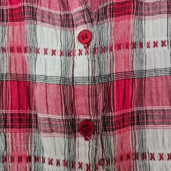 Lemon Grass Shirt Ladies Small Red White Plaid 3/4 Sleeve Button Front - Picture 3 of 6